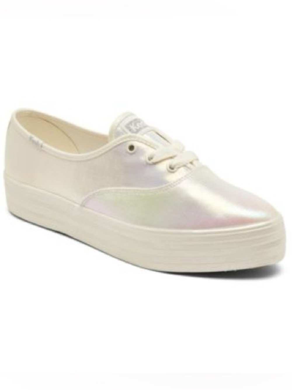 New Keds Point Canvas White Iridescent Lace-Up Platform Sneakers